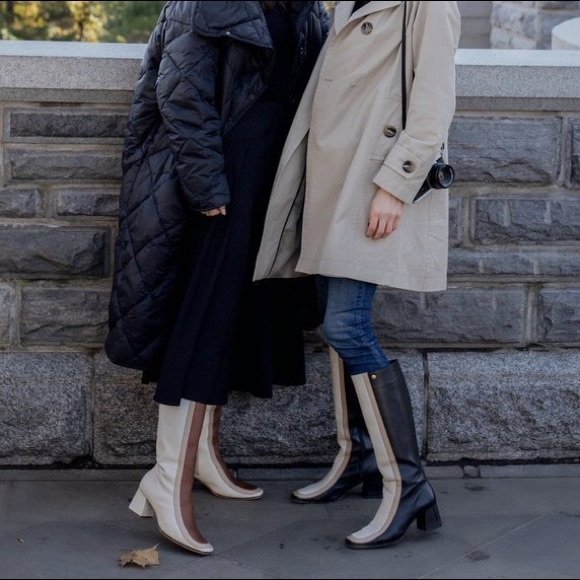 70s Revival Leather Colorblock Knee-High Heeled Boots - Picture 5 of 15